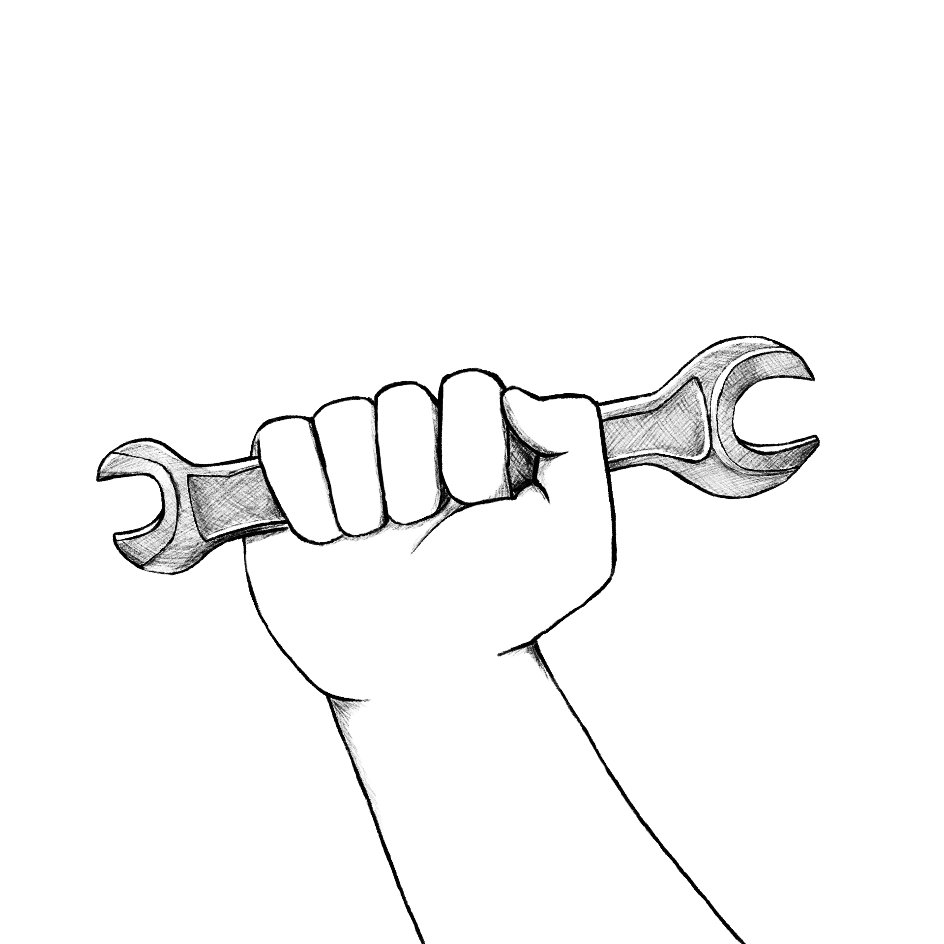 Dessin d'une main qui tient un clé anglaise